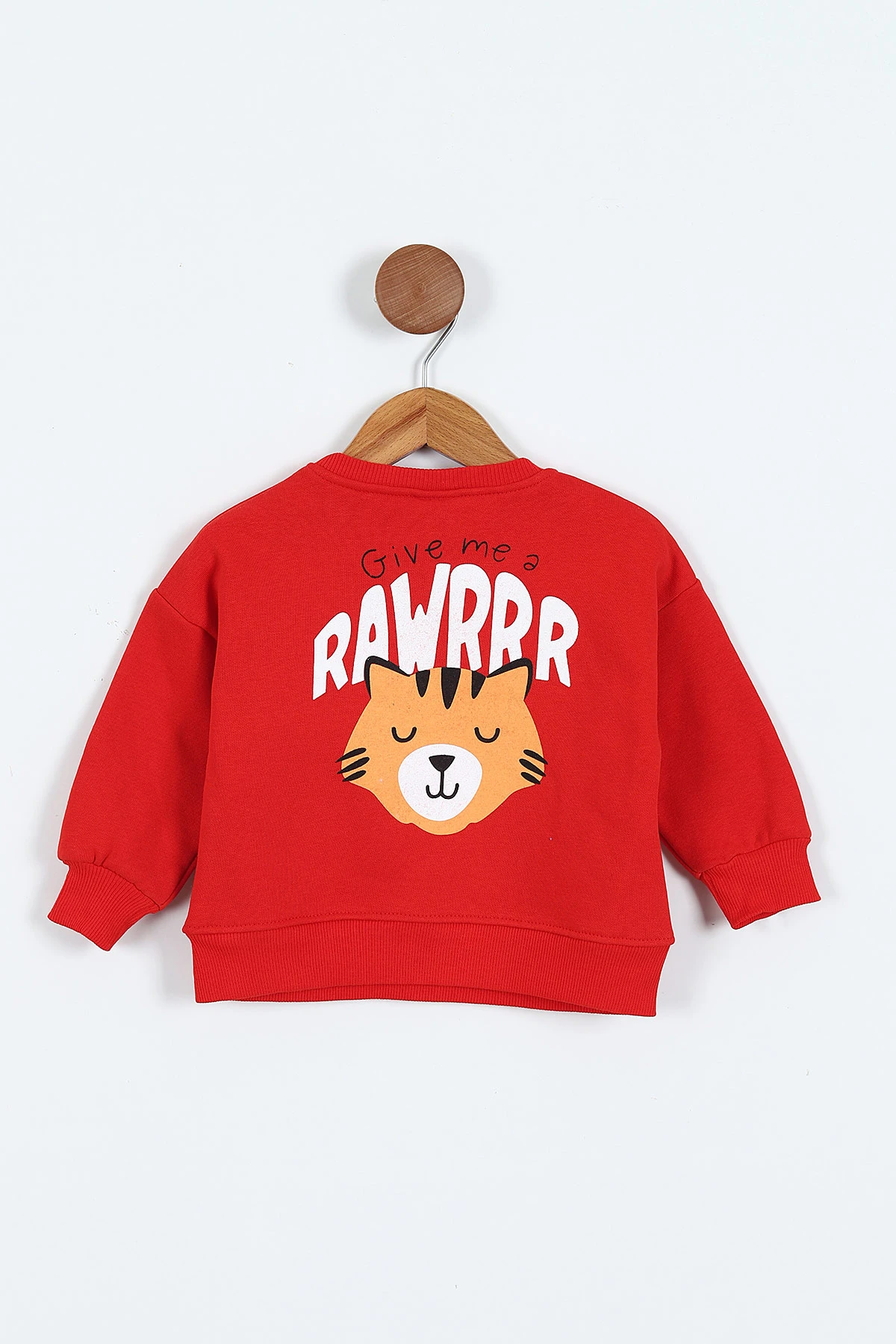 Kırmızı (0-4 Yaş)Rawr Baskılı  3  İp Şardonlu Erkek Çocuk Sweatshirt 415035