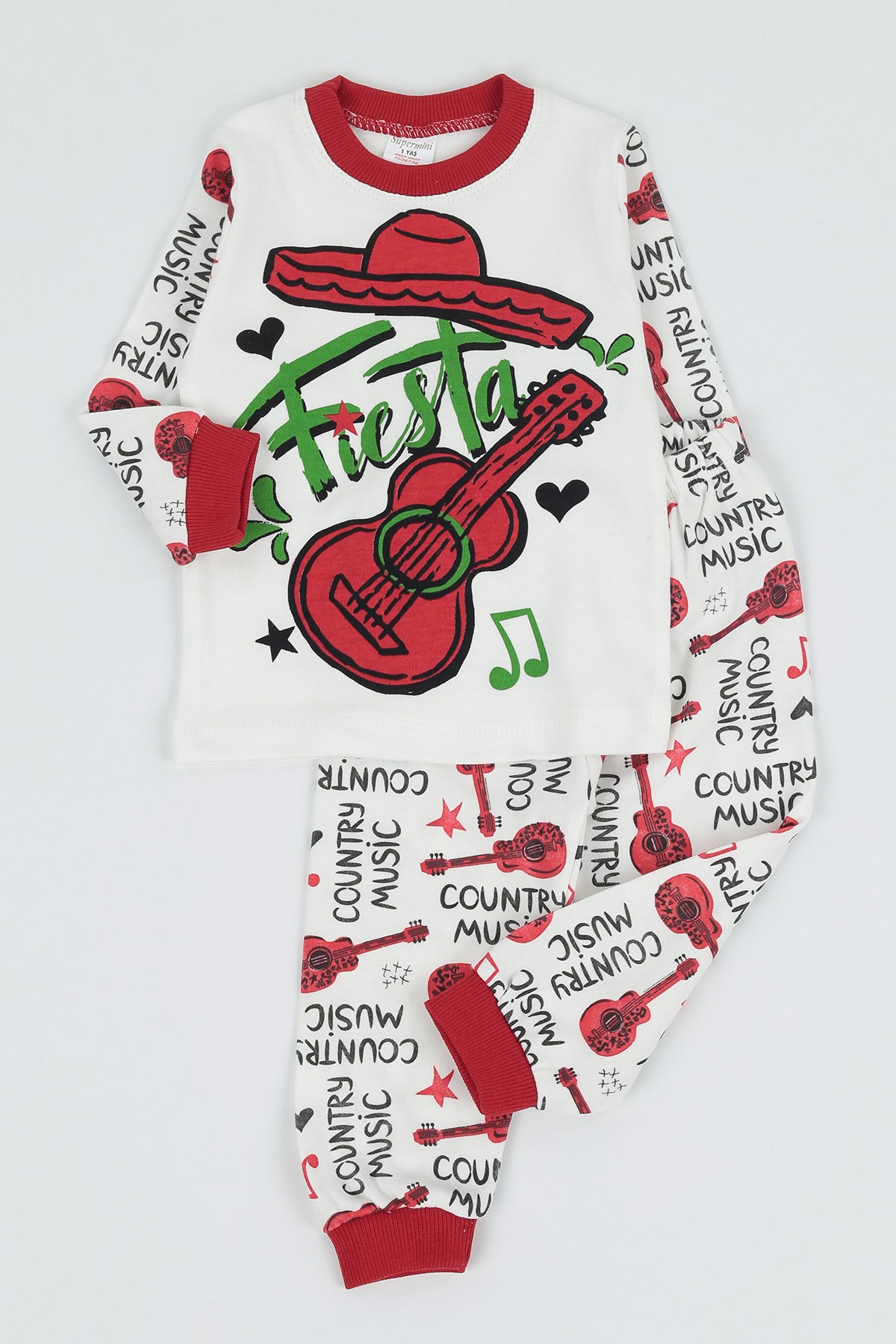 Kırmızı (1-3 Yaş) Gitar Tiesta Baskılı Erkek Çocuk Pijama Takım 135562