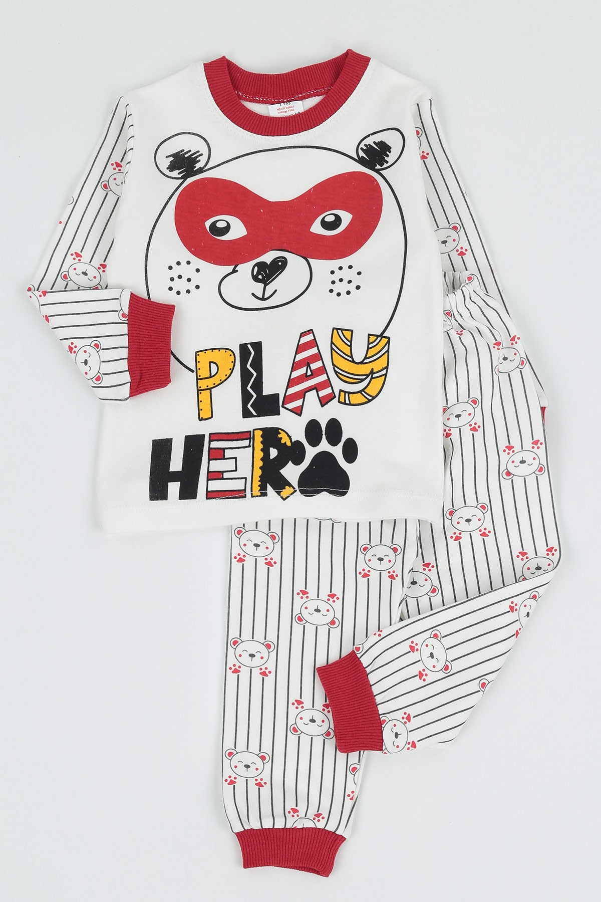 Kırmızı (1-3 Yaş) Play Hero Baskılı Erkek Çocuk Pijama Takım 135540
