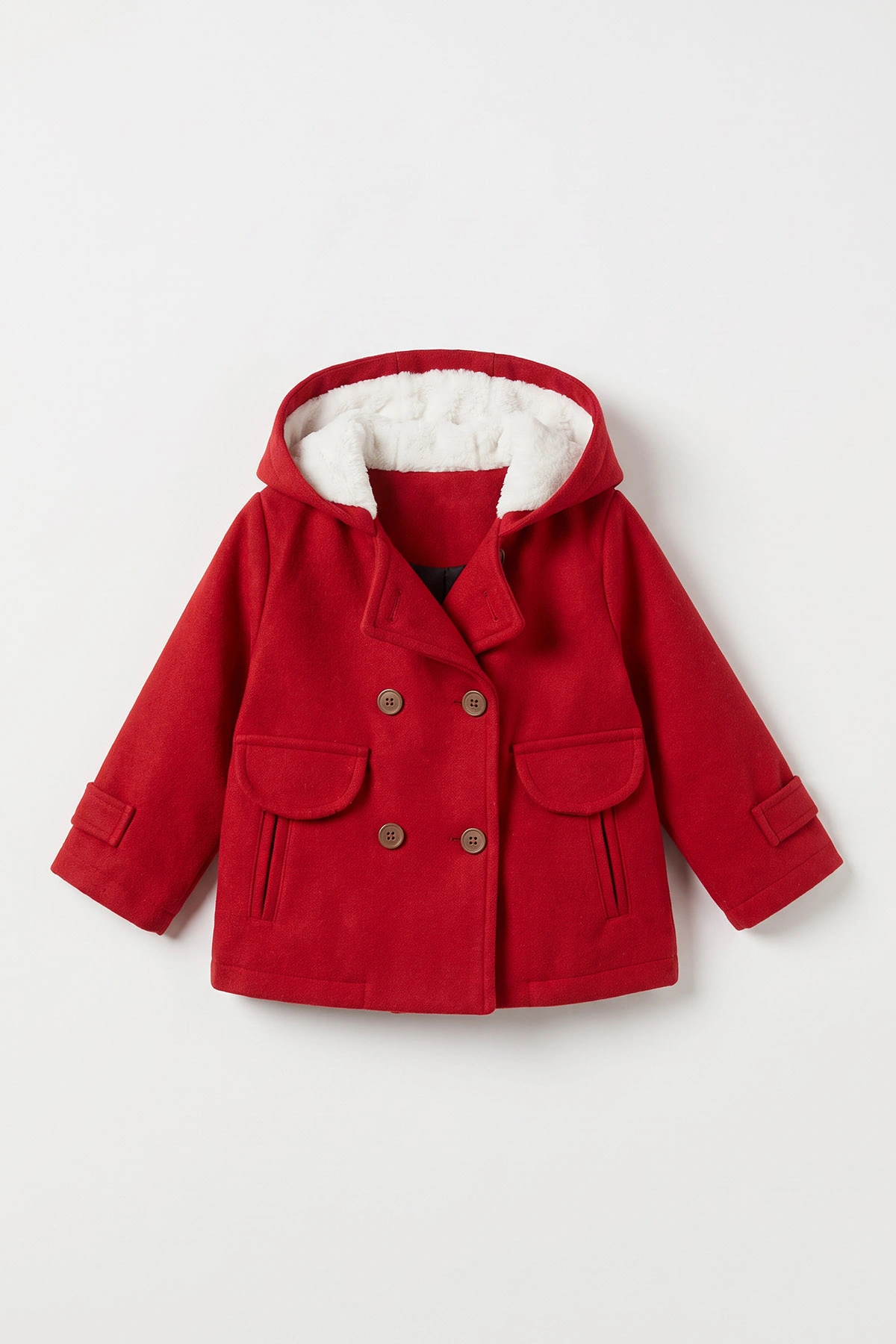 Kırmızı (1-5 Yaş) Fleto Cepli Kapüşonlu Kaşe Kız Bebek&Çocuk Mont 498786