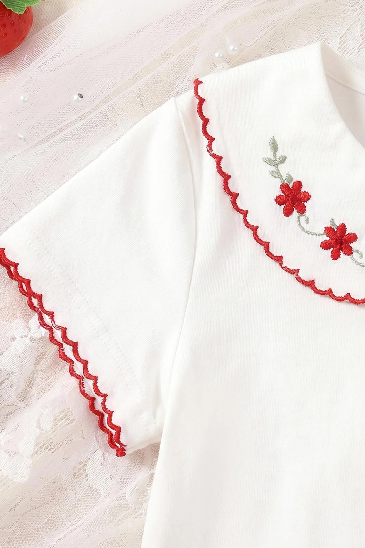 Kırmızı (1-5 Yaş)Yakası Nakışlı Tüllü Etekli Kız Çocuk Takım 467140