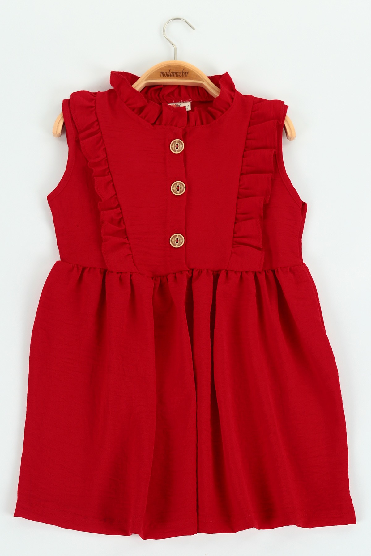 Kırmızı (1-8 Yaş)  Yaka Fırfırlı Aerobin Kumaş Kız Çocuk Elbise 122709