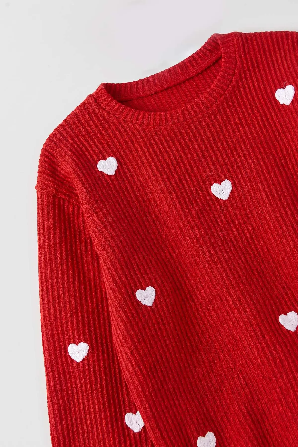 Kırmızı (5-16 Yaş) Kalp Nakışlı Kız Çocuk Sweatshirt 486508