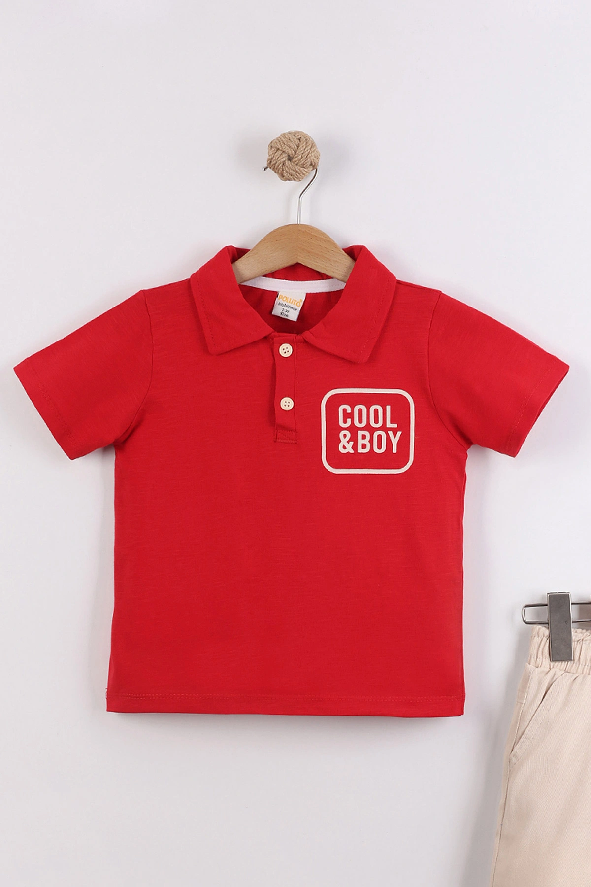 Kırmızı (2-10  Yaş) Polo Yaka Cool Boy Baskılı Tişörtlü Gabardin Şortlu Erkek Çocuk Yazlık 2'li Takım 454615
