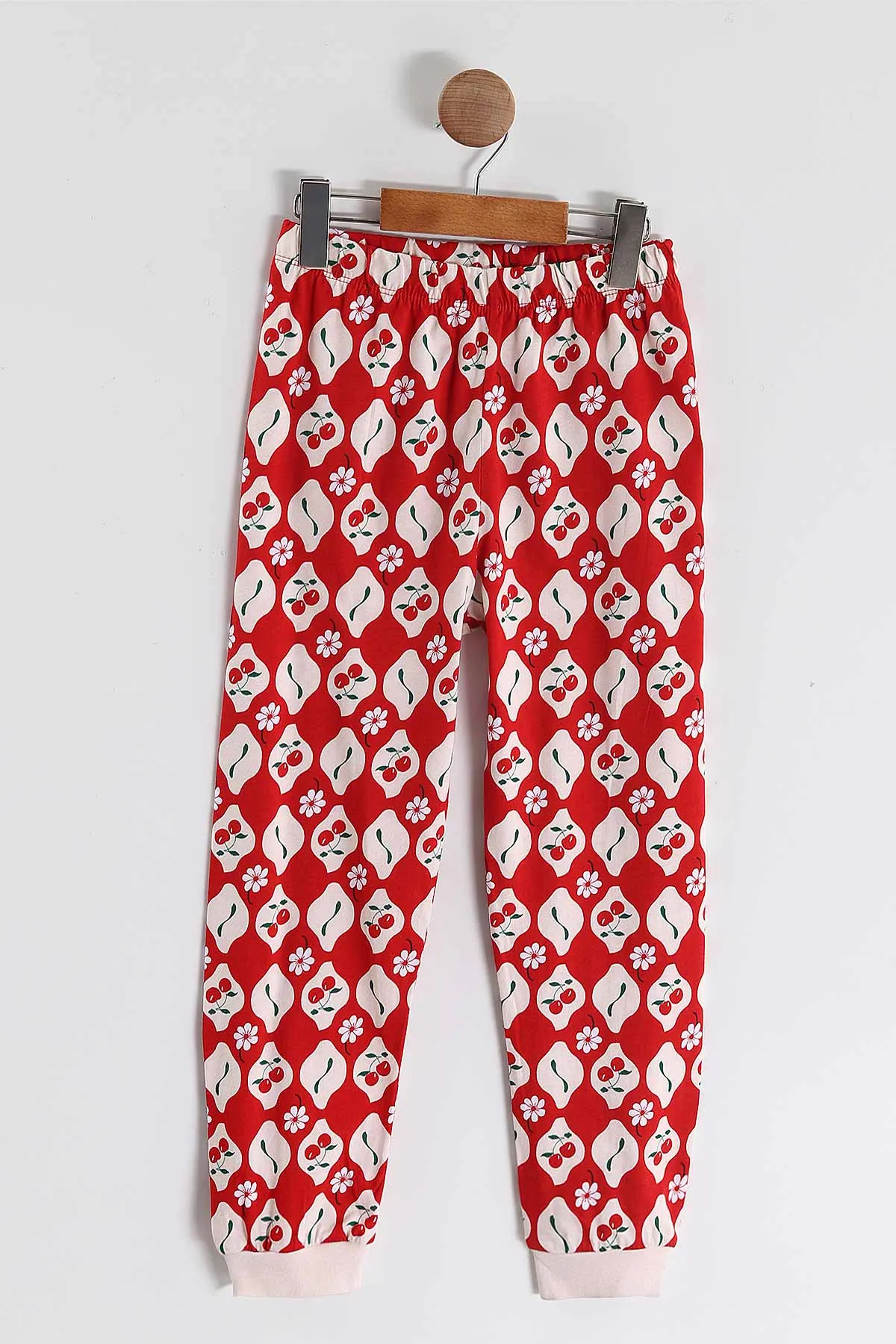 Kırmızı (2-12  Yaş) Kiraz Desenli  Kız Çocuk Pijama  Takım 456073