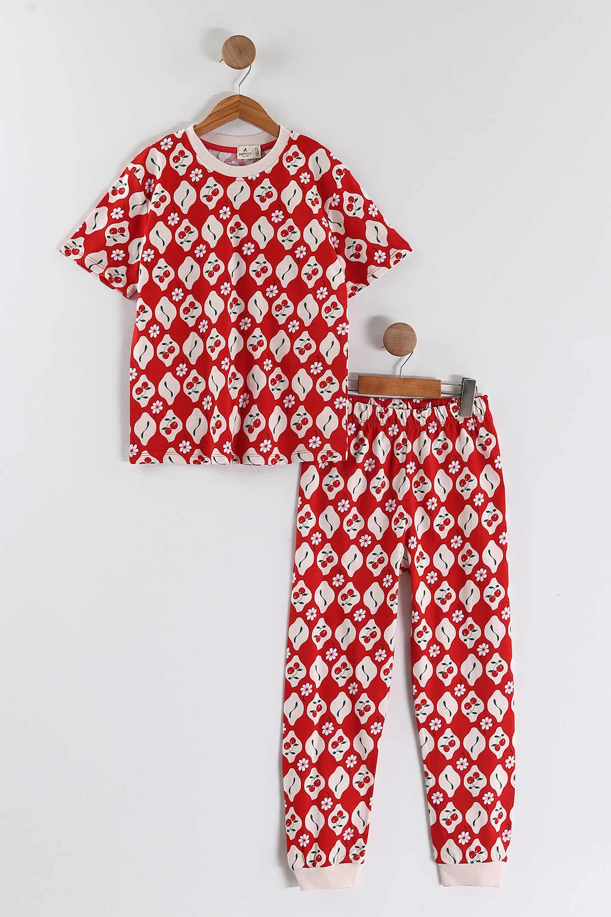 Kırmızı (2-12  Yaş) Kiraz Desenli  Kız Çocuk Pijama  Takım 456073