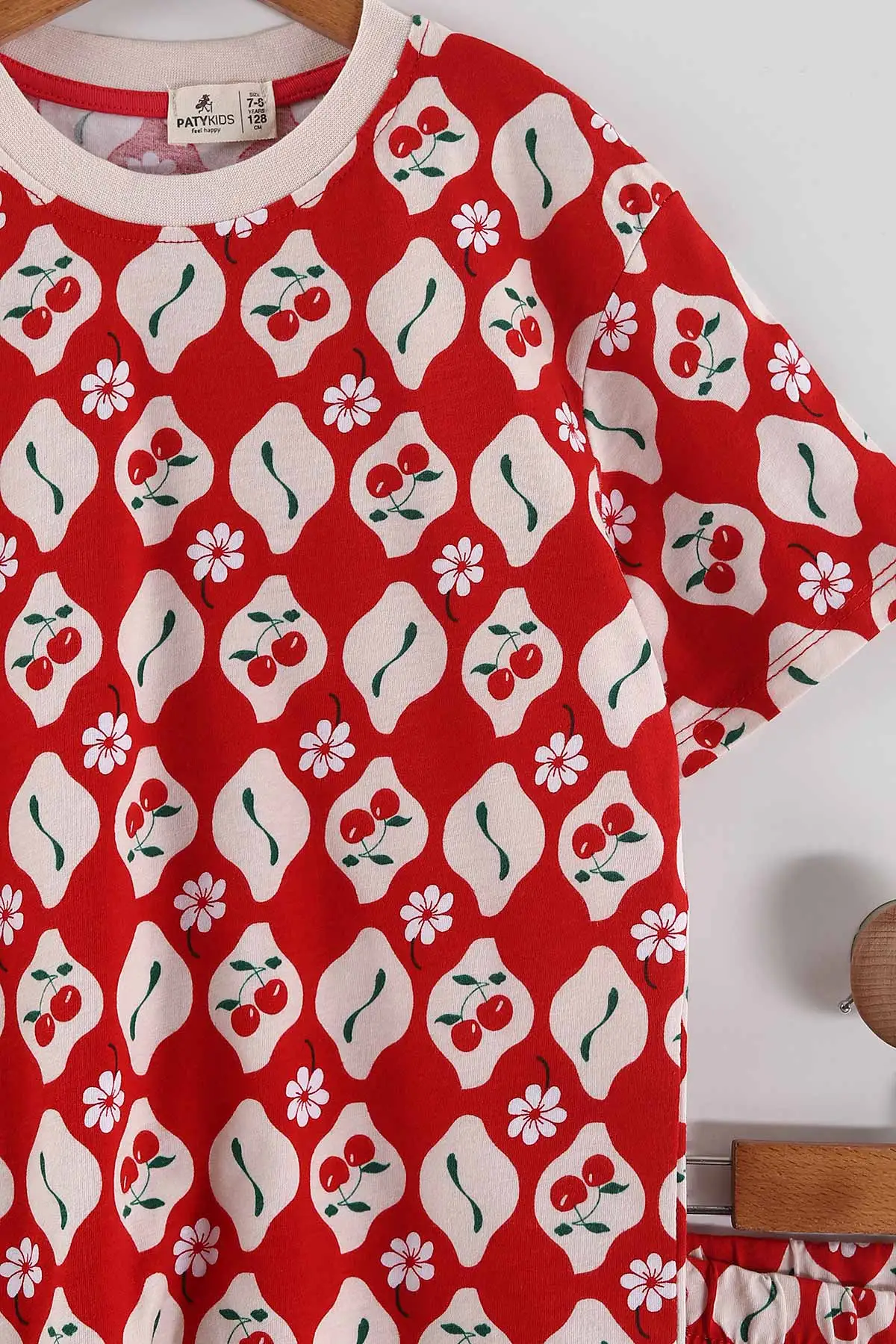 Kırmızı (2-12  Yaş) Kiraz Desenli  Kız Çocuk Pijama  Takım 456073