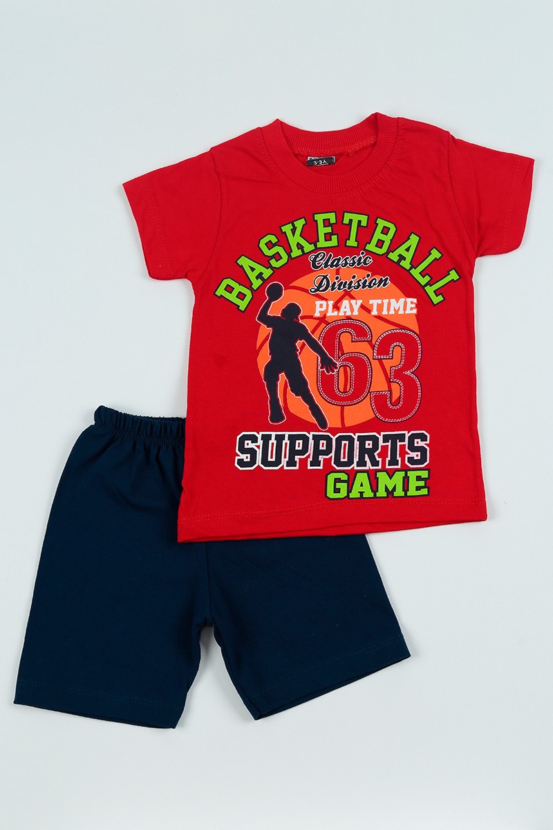 Kırmızı (2-5 Yaş) Basketbol Baskılı Erkek Çocuk Şortlu Takım 97666