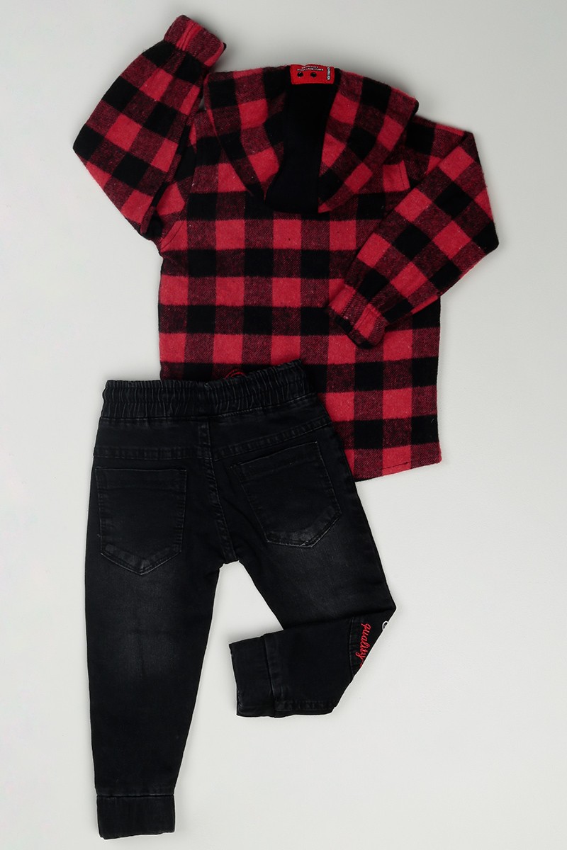 Kırmızı (2-5  Yaş) Kaşmir Gömlek Pantolonlu Erkek Çocuk Takım 84609