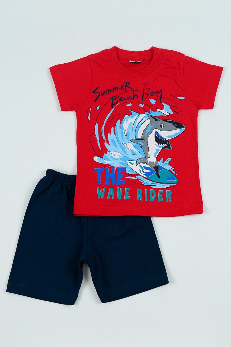 Kırmızı (2-5 Yaş) Köpekbalığı Baskılı Erkek Çocuk Şortlu Takım 97627
