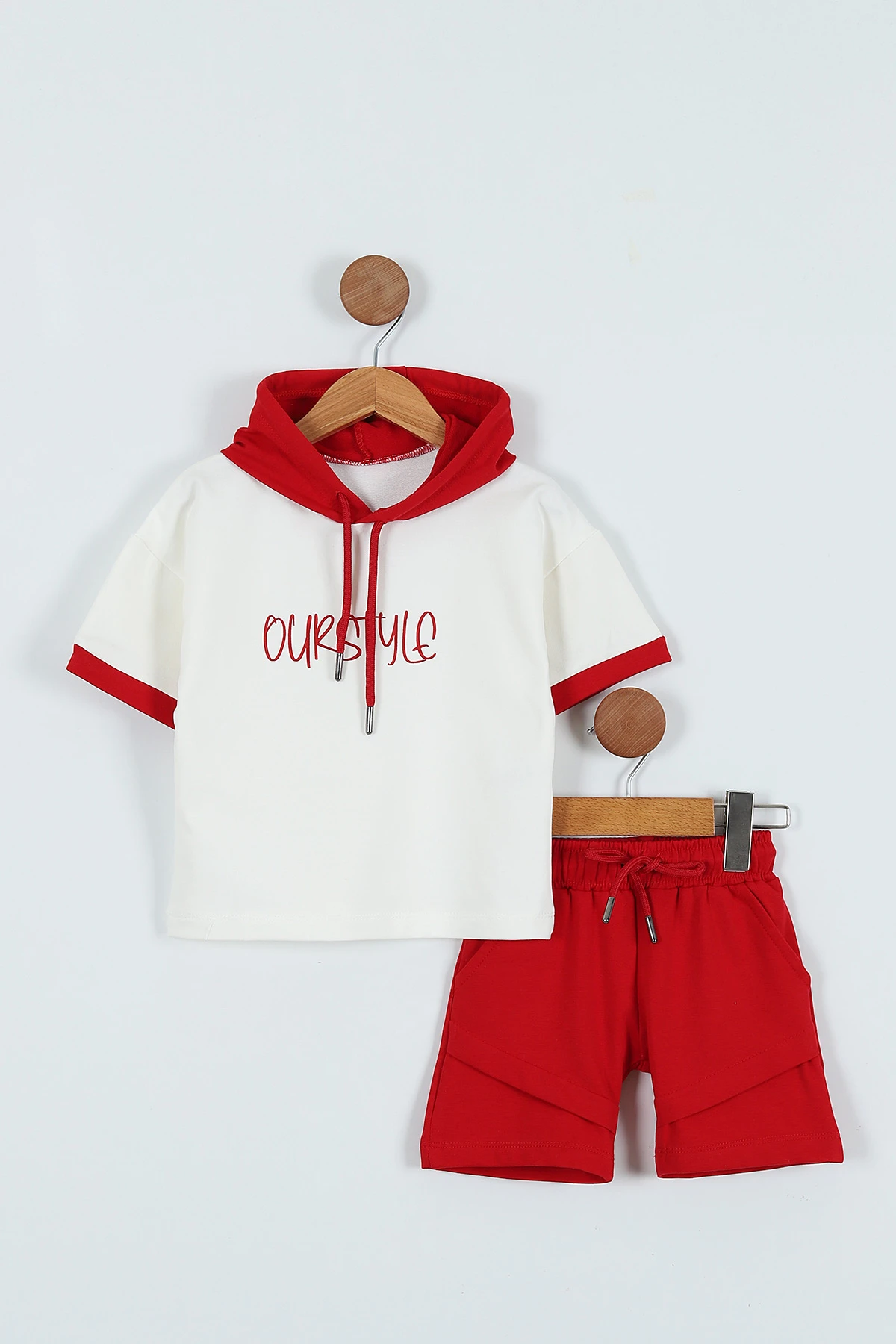 Kırmızı (2-5 Yaş) Ourstyle Baskılı Kapüşonlu Erkek Çocuk Takım 271472