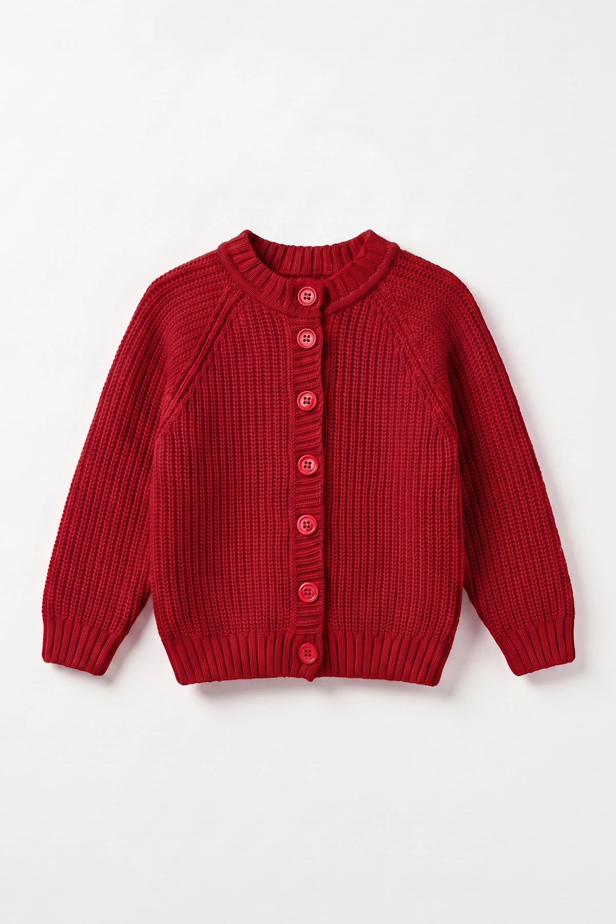 Kırmızı (2-8 Yaş ) Selanik Örgülü  Reglan Kol Triko Kız Çocuk Hırka 474607
