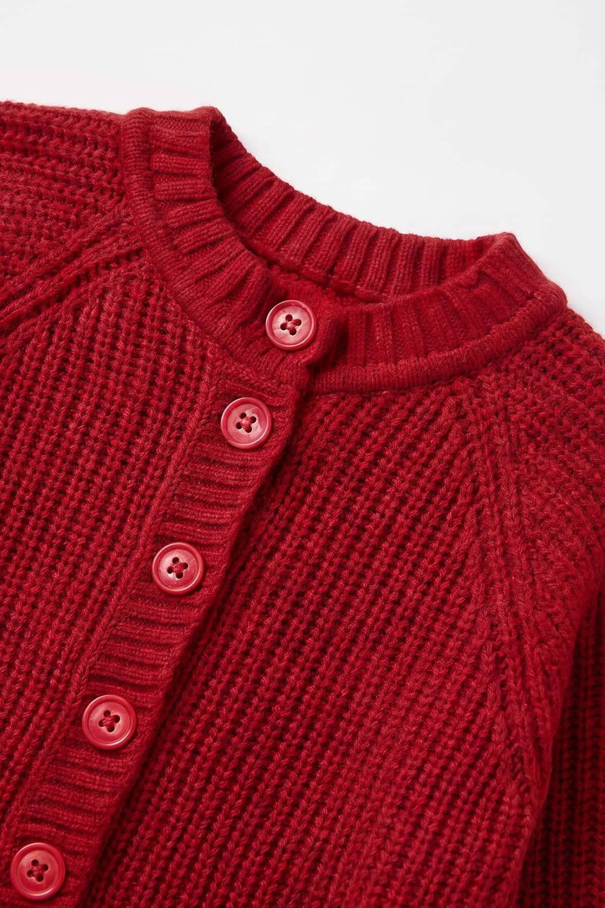 Kırmızı (2-8 Yaş ) Selanik Örgülü  Reglan Kol Triko Kız Çocuk Hırka 474607
