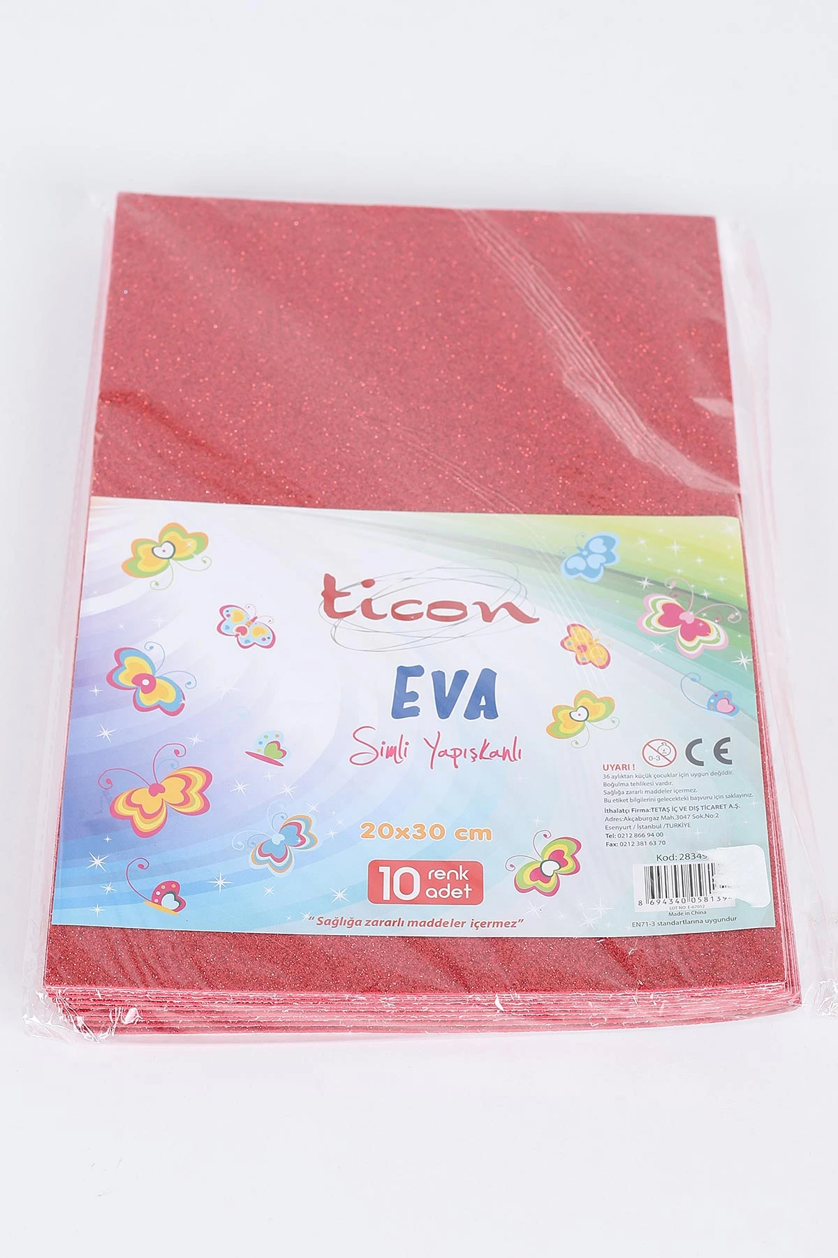 Kırmızı 20x30 Cm Simli Yapışkanlı Eva 10'lu Teknik ve Sanatsal Kağıt 403947