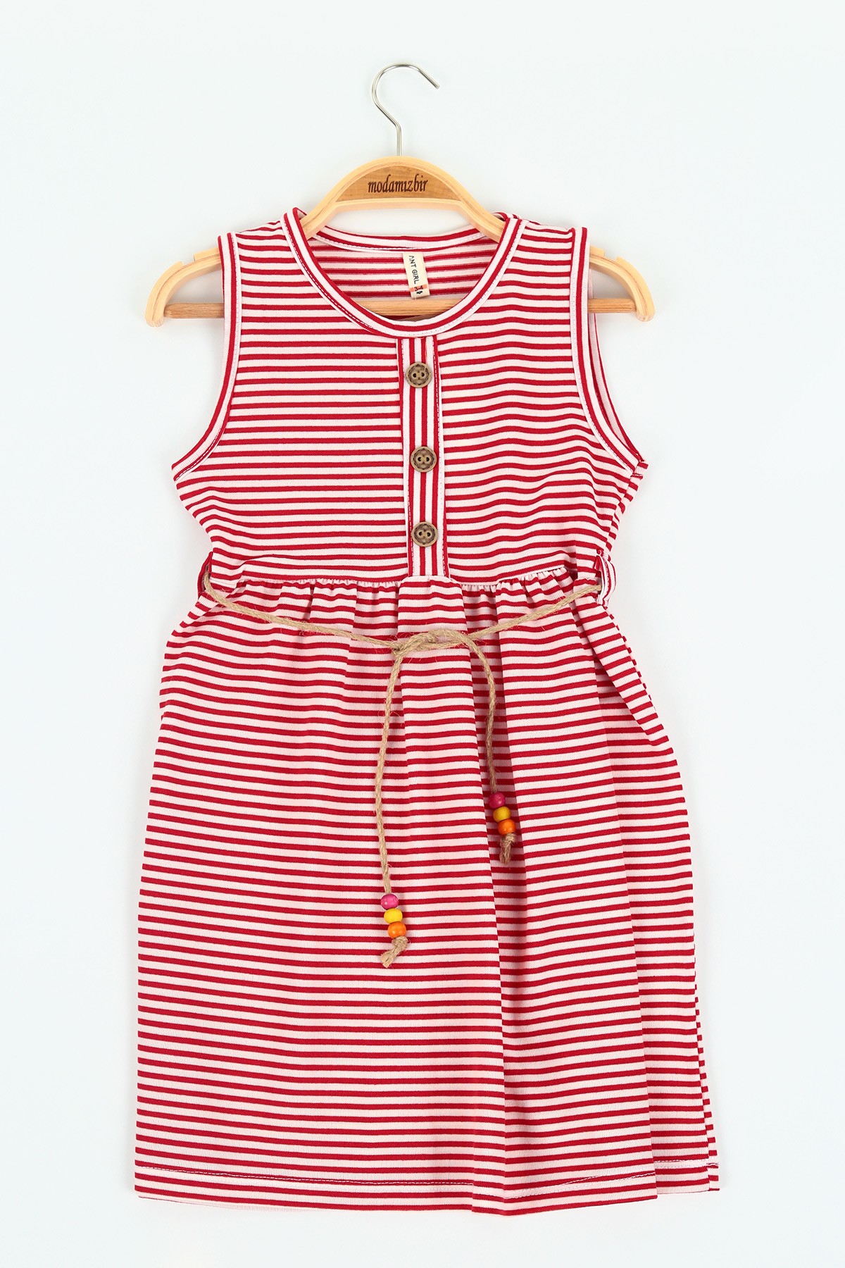 Kırmızı (3-10 yaş) Askılı Kemerli Kız Çocuk Elbise 115908