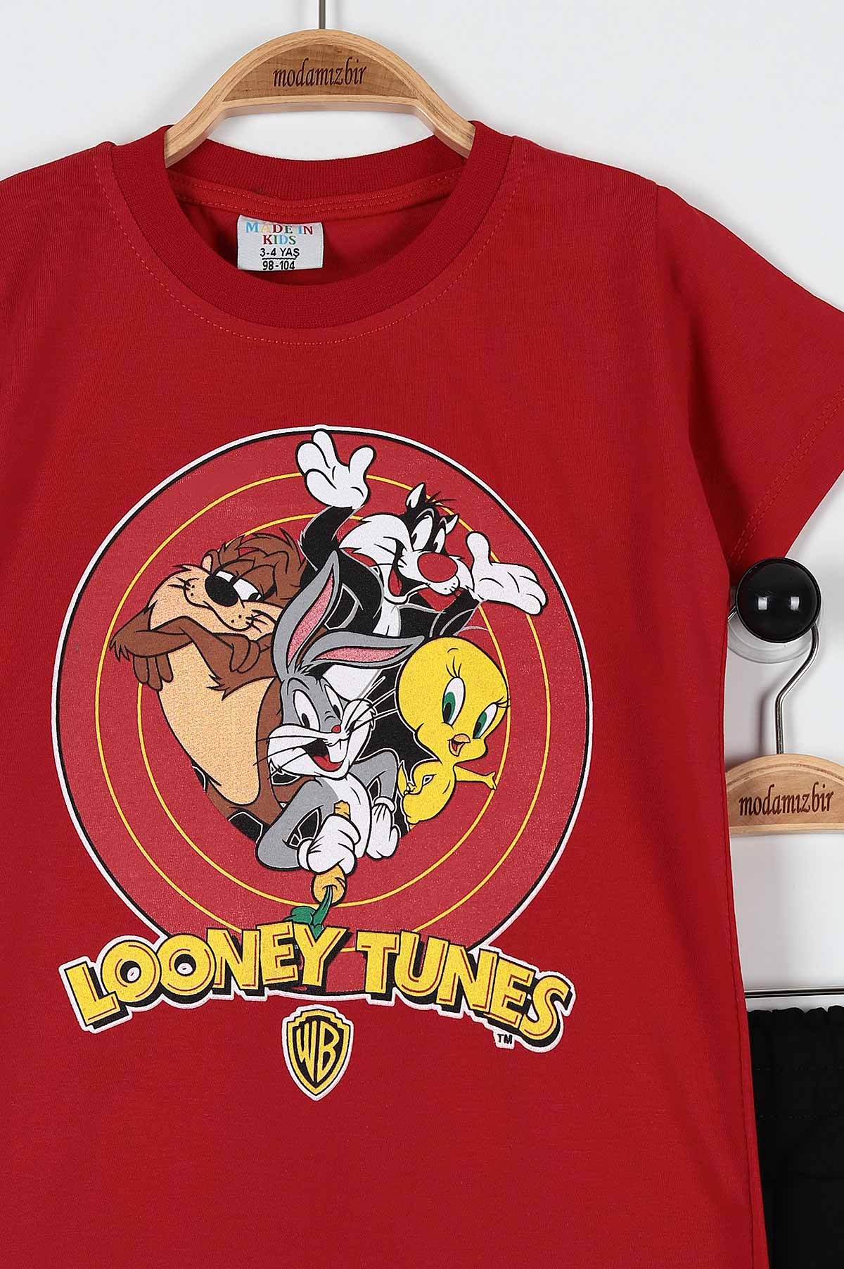 Kırmızı (3-10 Yaş) Looney Tunes Baskılı Şortlu Erkek Çocuk Takım 184493