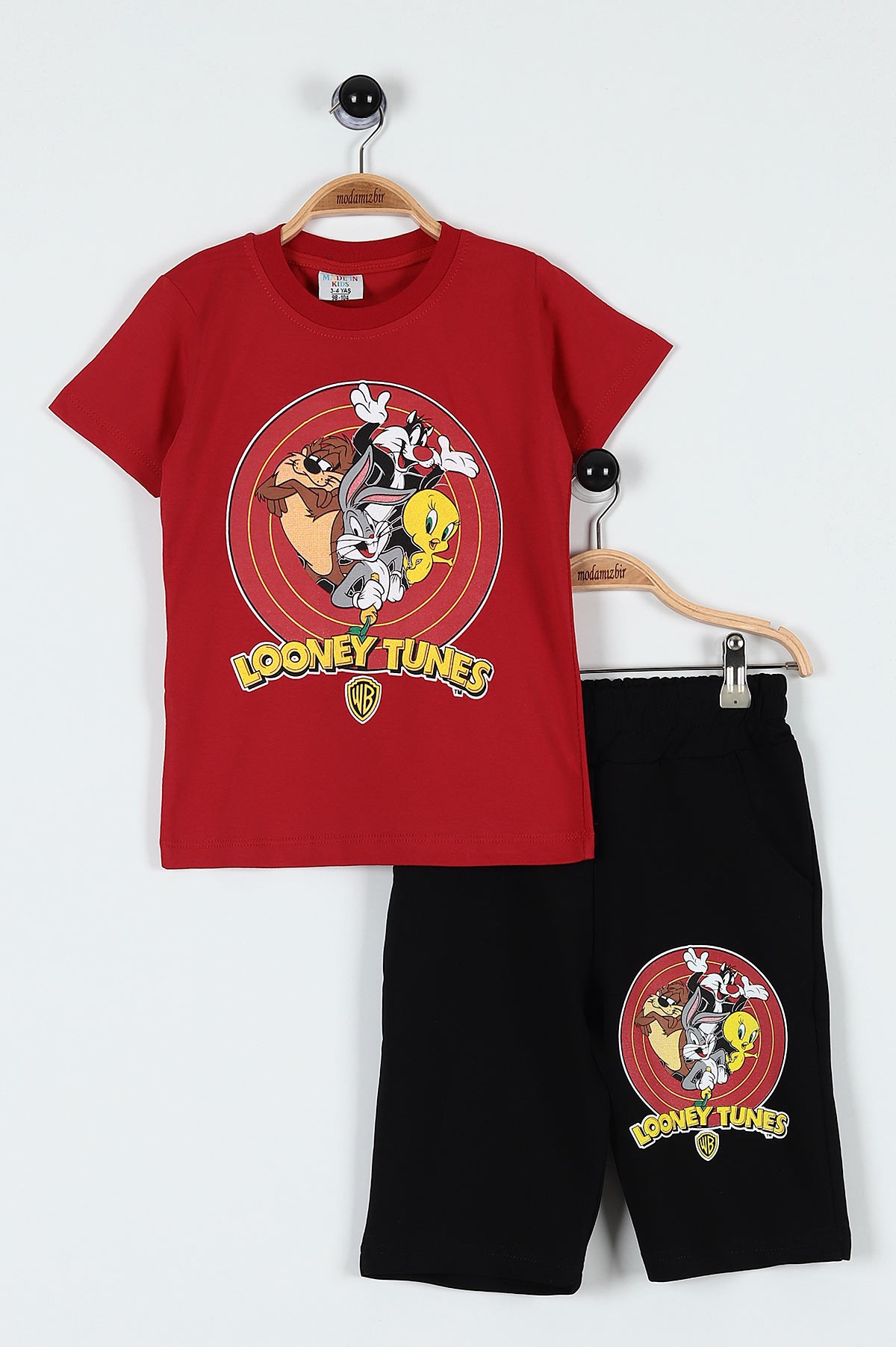 Kırmızı (3-10 Yaş) Looney Tunes Baskılı Şortlu Erkek Çocuk Takım 184493