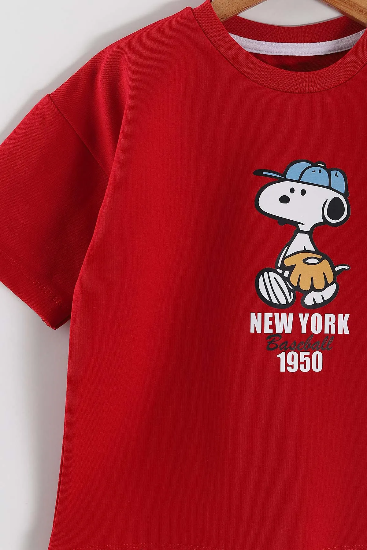 Kırmızı (3-10 Yaş) New York Baskılı Oversize Erkek Çocuk Tişört 469019