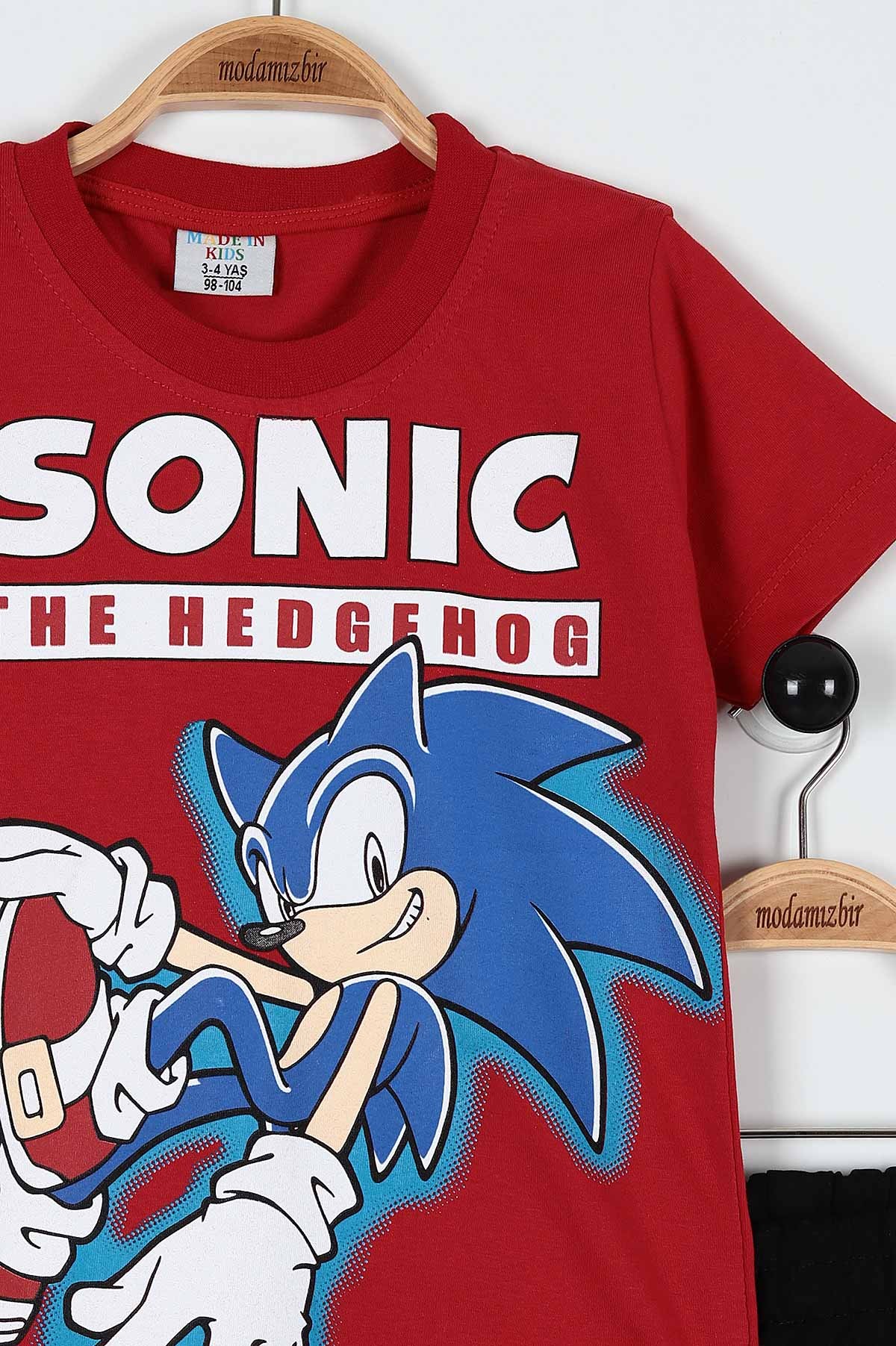 Kırmızı (3-10 Yaş) Sonic Baskılı Şortlu Erkek Çocuk Takım 184498