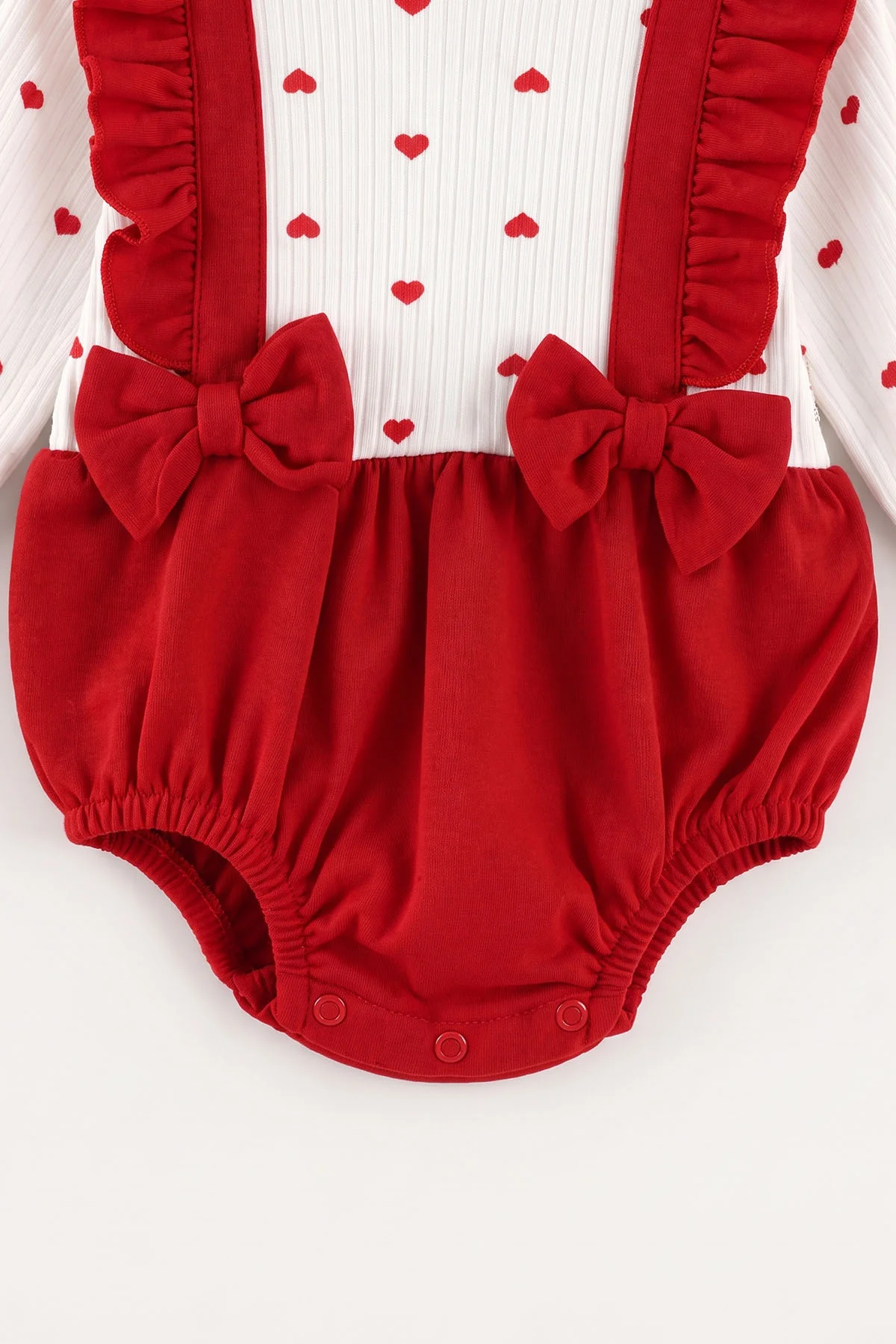 Kırmızı (3-12 Ay) Kalp Baskılı   Çorap ve Bandana Aksesuarlı   Kız Bebek Romper 476006