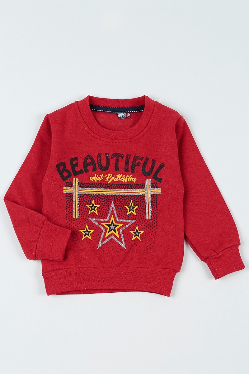 Kırmızı (3-12 Yaş) Beautiful Baskılı Kız Çocuk Sweatshirt 92671