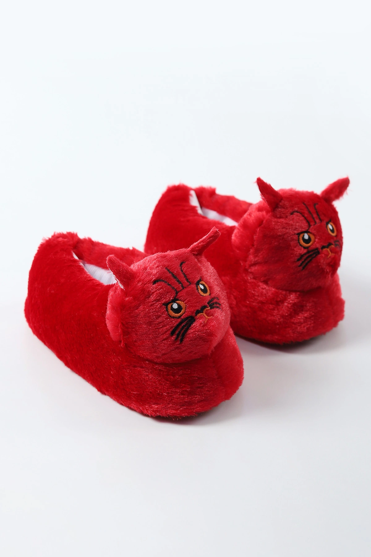 Kırmızı ( 30 - 35 ) Kedi Figürlü Peluş Kız Çocuk Panduf 490436