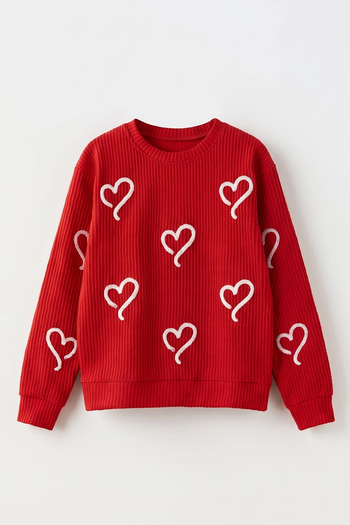 Kırmızı (4-12 Yaş) Kalp Nakışlı Kız Çocuk Sweat 485481