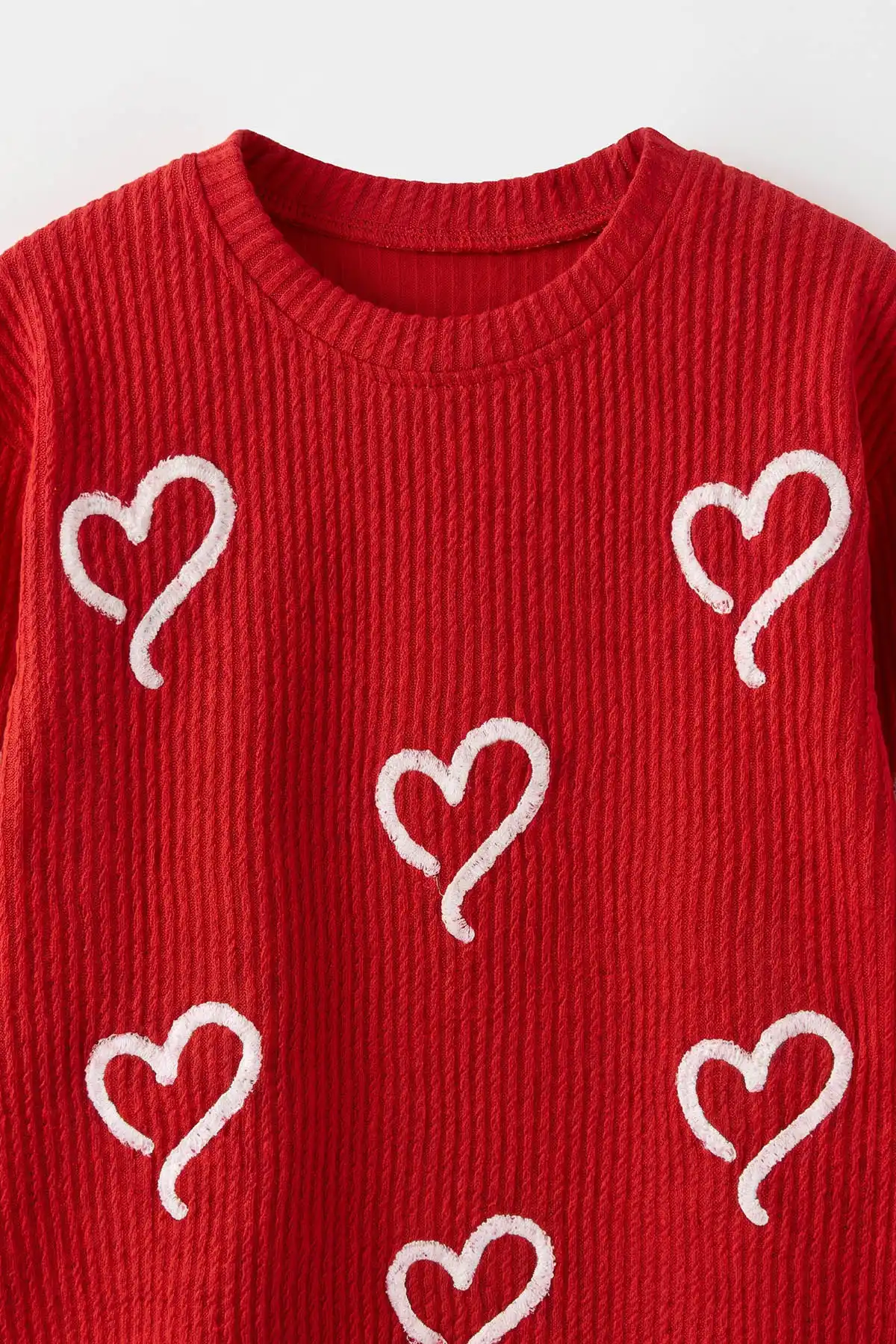 Kırmızı (4-12 Yaş) Kalp Nakışlı Kız Çocuk Sweat 485481
