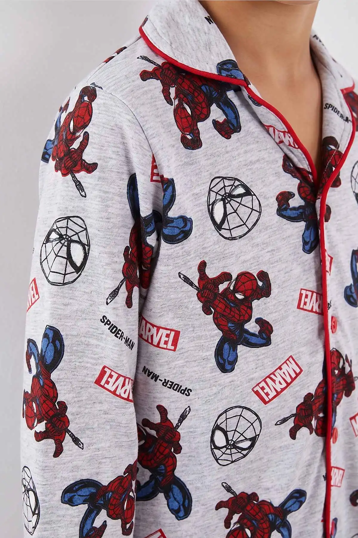 Kırmızı (4-12 Yaş)Karakter  Desenli   Uzun Kol  Ön Düğmeli  Erkek  Çocuk Pijama Takım 473672