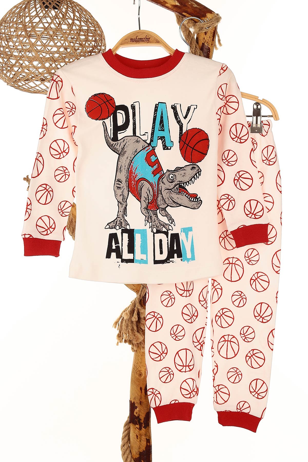 Kırmızı (4-6 Yaş) Basketboll Desenli Erkek Çocuk Pijama Takım 145169