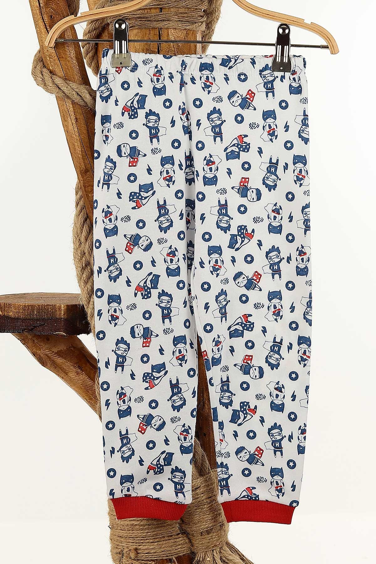 Kırmızı (4-6 Yaş) Ekru Kahraman Baskılı Erkek Çocuk Pijama Takım 145163