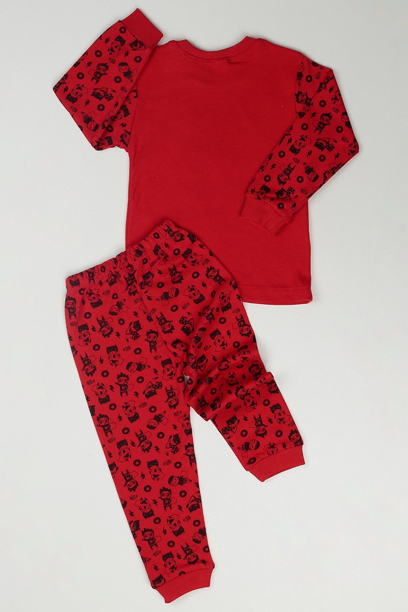Kırmızı (4-6 Yaş) Hero Baskılı Erkek Çocuk Pijama Takımı 84577