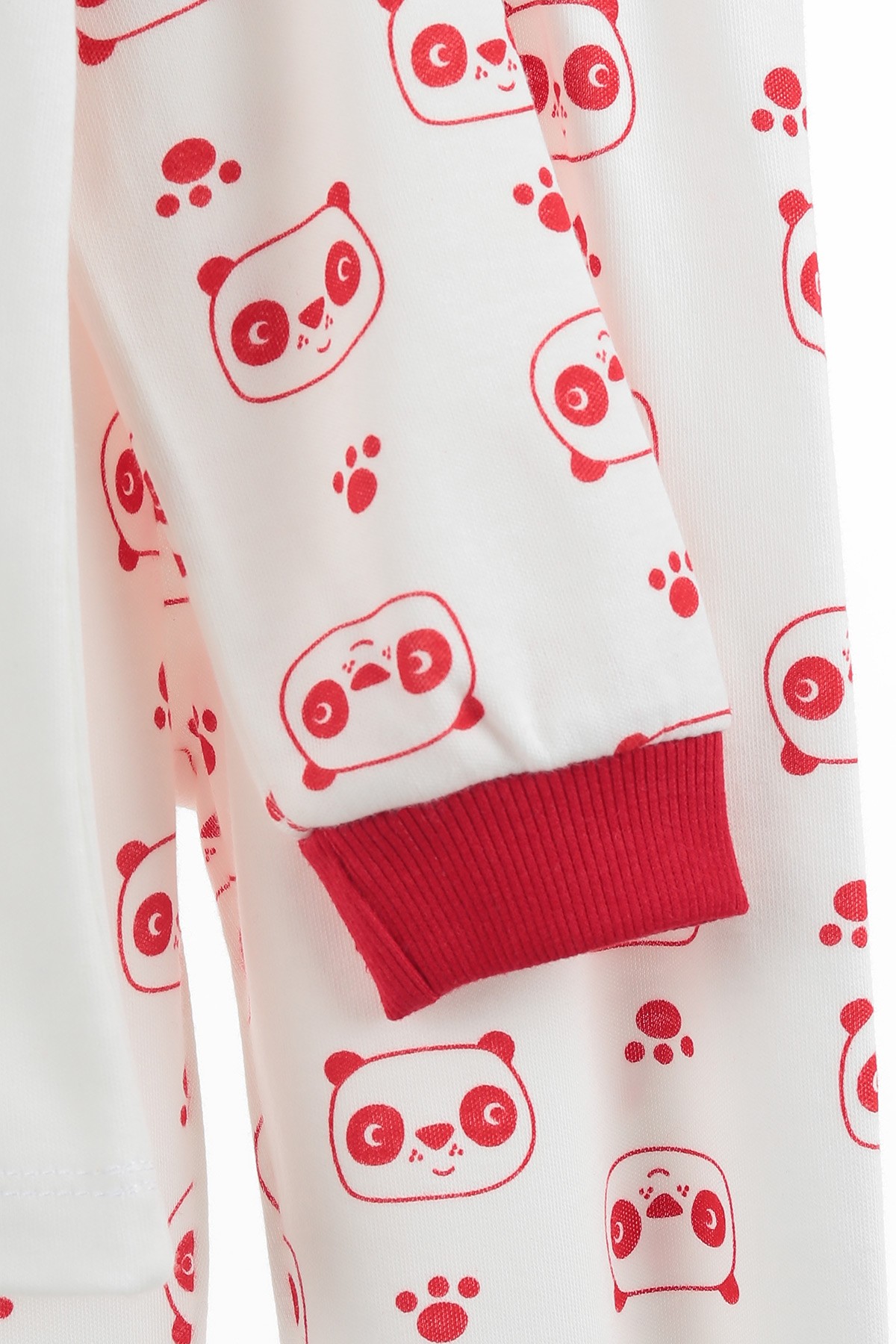 Kırmızı (4-6 Yaş) Sevimli Panda Baskılı Erkek Çocuk Pijama Takım 137326