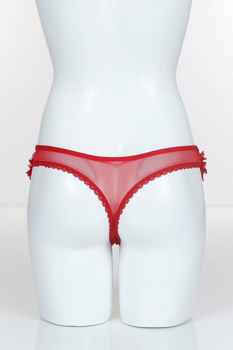 Kırmızı 4064 Komple Tül Paçalar Çiçekli Tanga 101765
