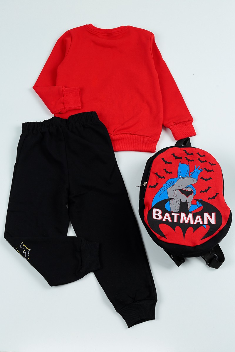 Kırmızı (5-8 Yaş) Batman Baskılı Çantalı Erkek Çocuk Takım 96696