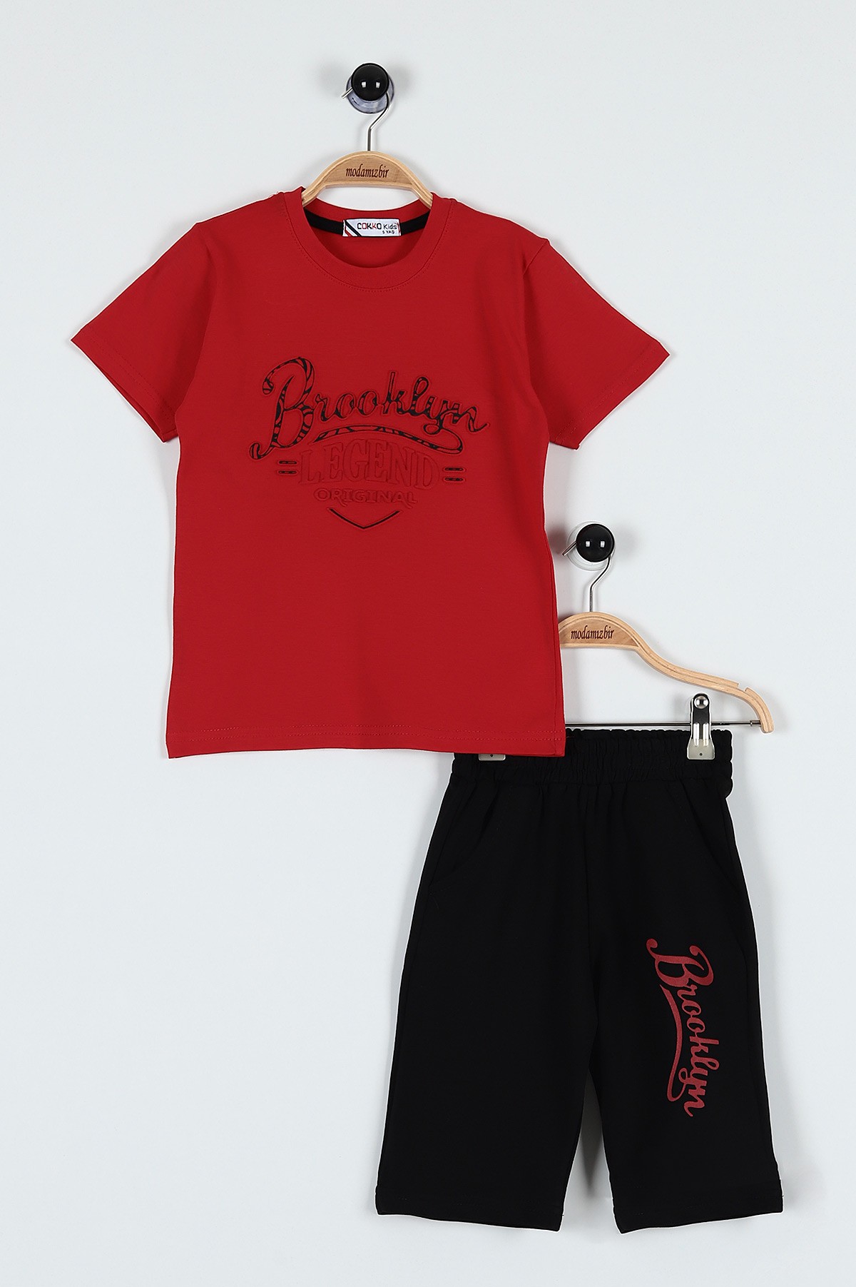Kırmızı (5-8 Yaş) Brooklyn Legend Baskılı Şortlu Erkek Çocuk Takım 182984