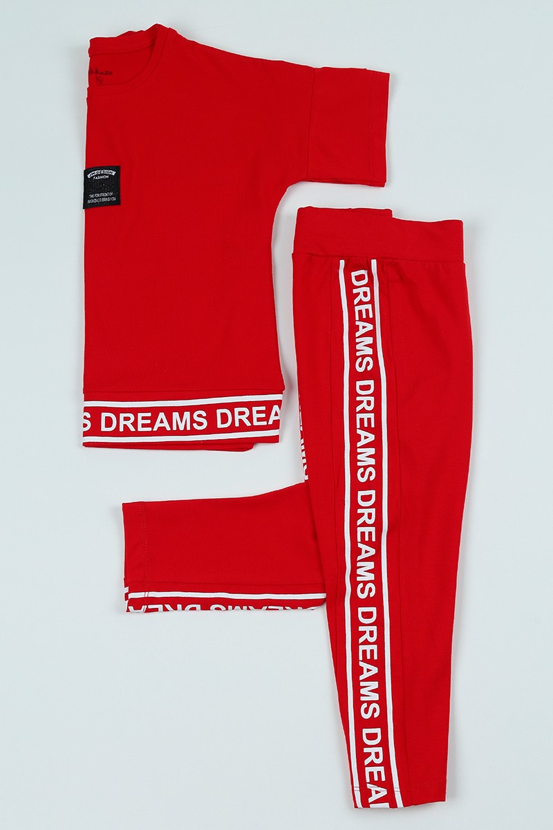 Kırmızı (5-8 Yaş) Dreams Baskılı Kız Çocuk Takım 97556