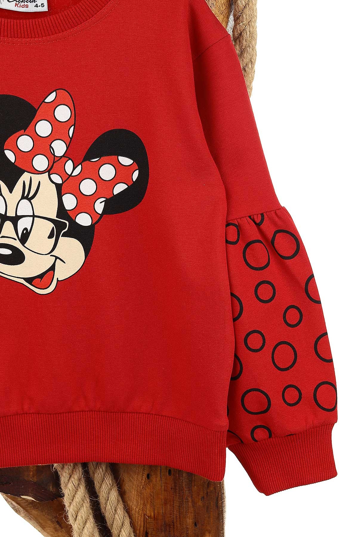 Kırmızı (5-8 Yaş) Kolu Halka Baskılı İki İp Şardonlu Kız Çocuk Sweat 151571