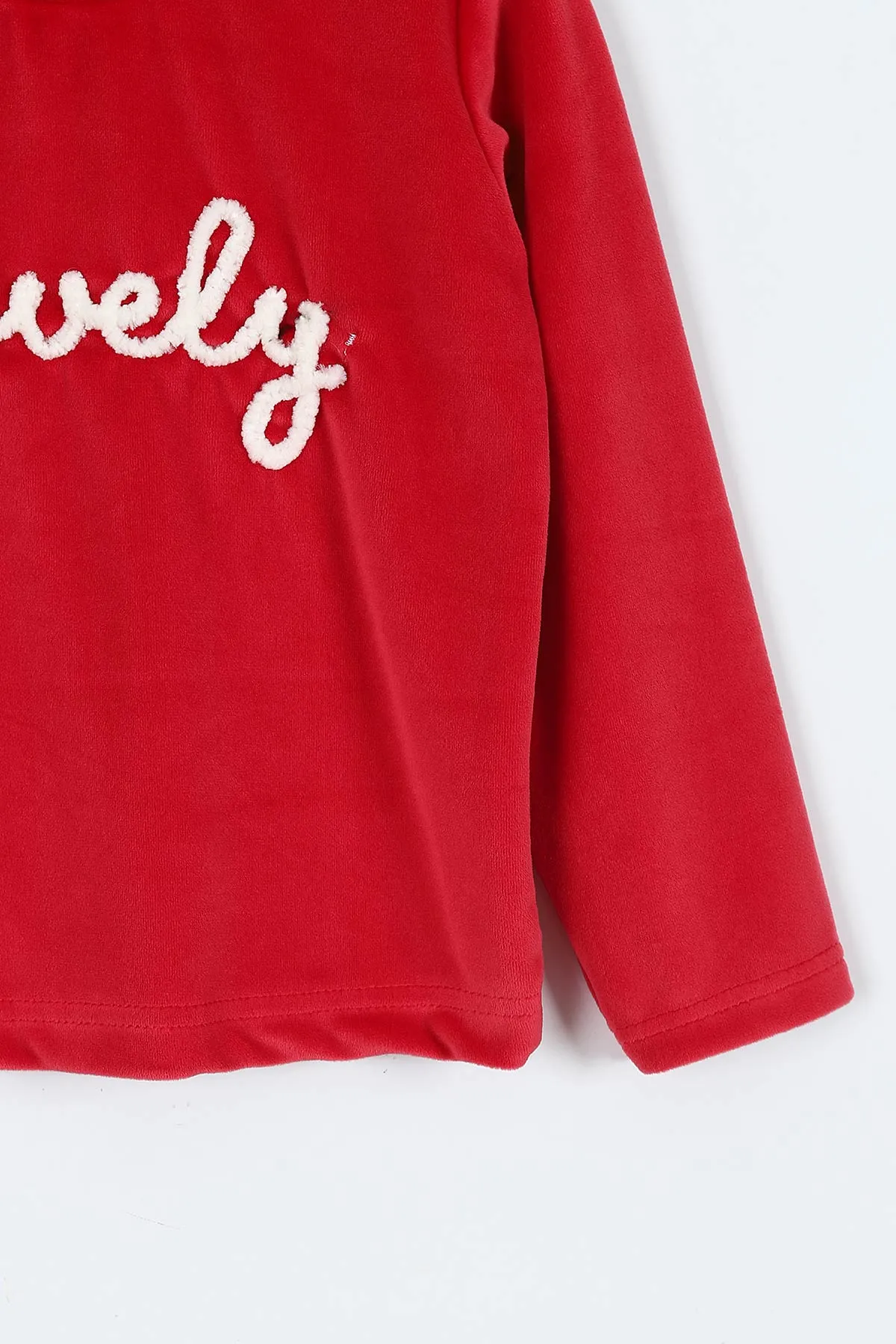 Kırmızı (5-8 Yaş) Lovely  Nakışlı Yarım Balıkçı Yaka Kadife Kız Çocuk Sweat 410598