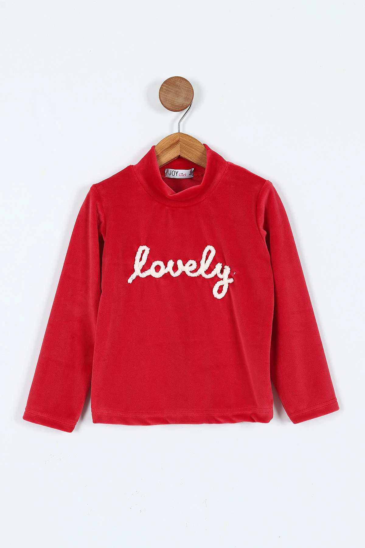 Kırmızı (5-8 Yaş) Lovely  Nakışlı Yarım Balıkçı Yaka Kadife Kız Çocuk Sweat 410598