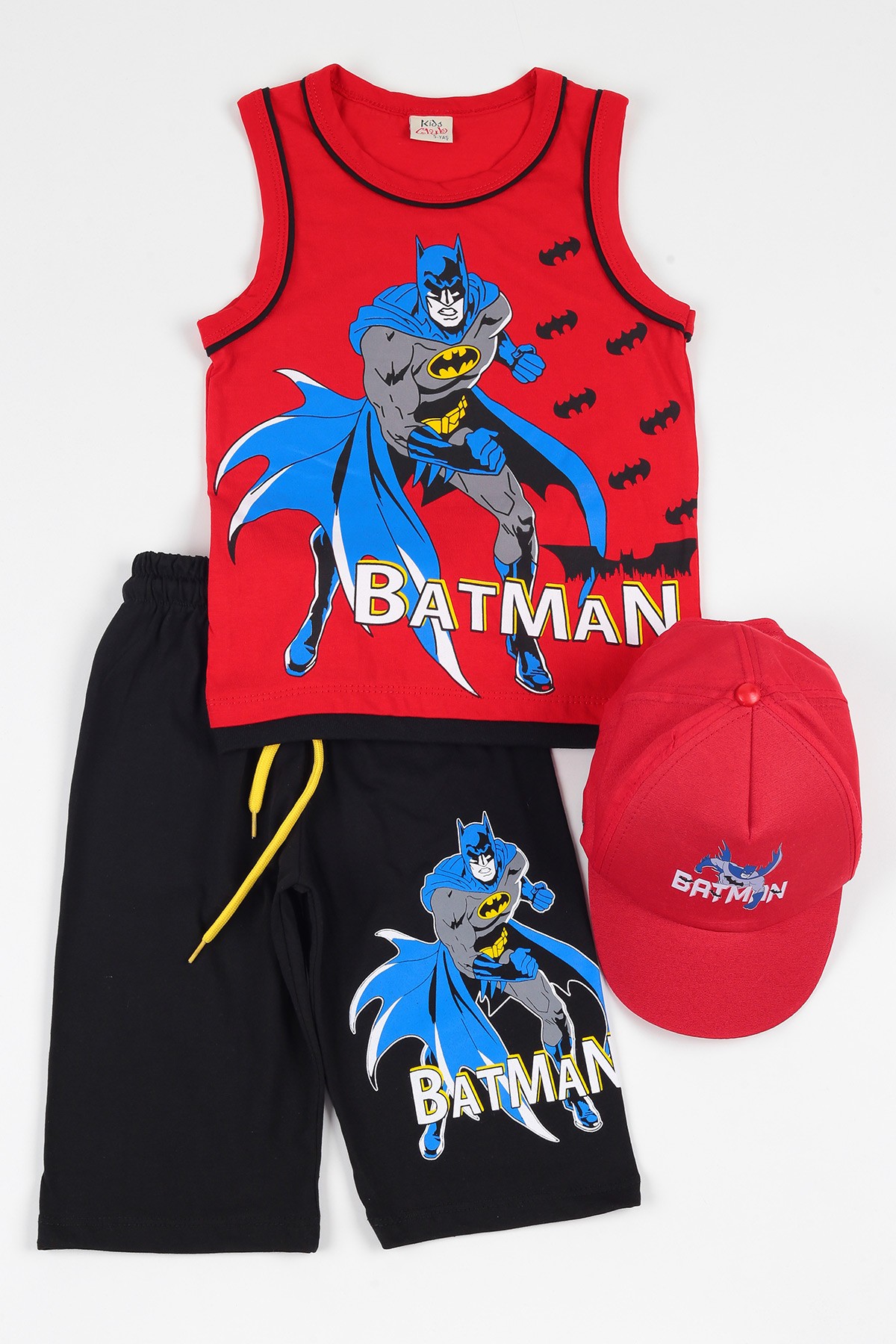Kırmızı (5-8 yaş) Şapkalı Batman Baskılı  Erkek Çocuk Kaprili Takım 112397