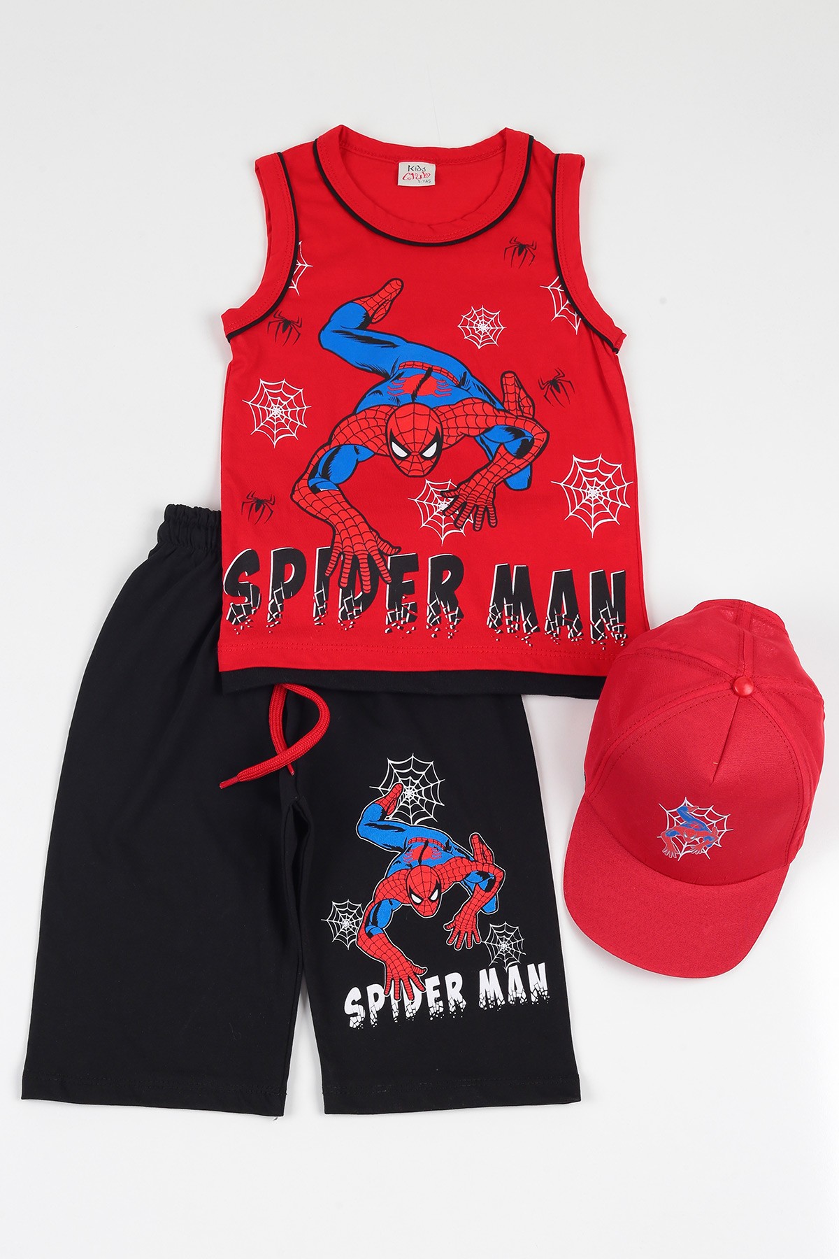 Kırmızı (5-8 yaş) Şapkalı Spıderman Baskılı  Erkek Çocuk Kaprili Takım 112393
