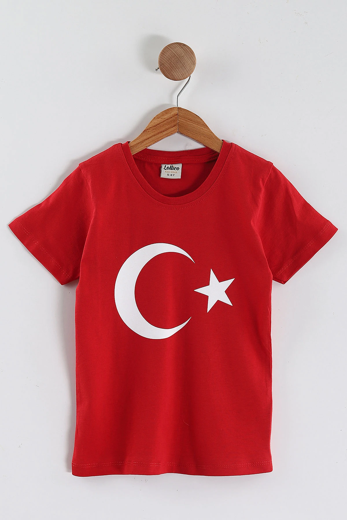 Kırmızı (5-15 Yaş) Ay Yıldız Baskılı Süprem Unisex Çocuk Tişört 442939