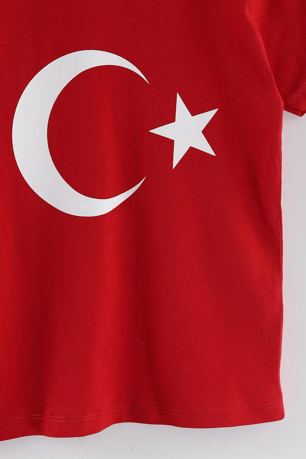 Kırmızı (5-15 Yaş) Ay Yıldız Baskılı Süprem Unisex Çocuk Tişört 442939