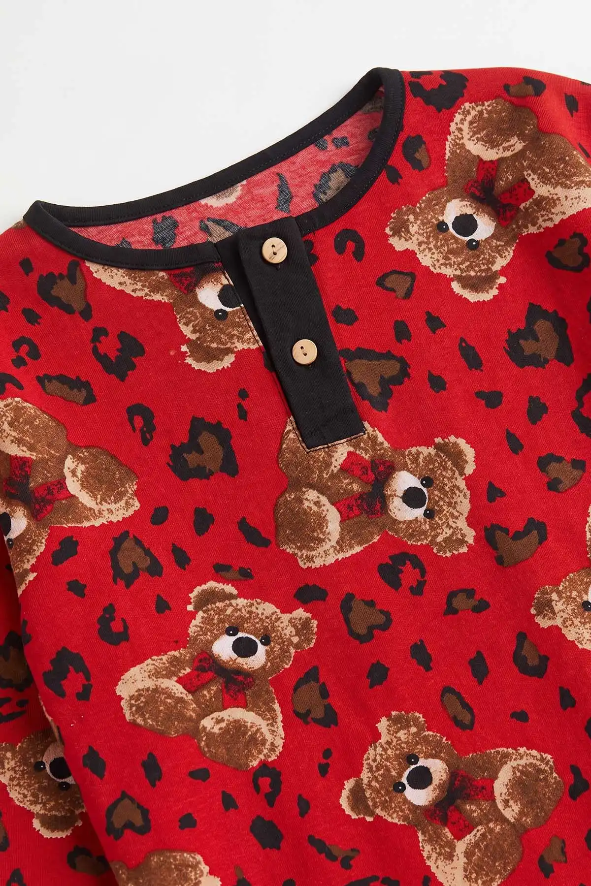 Kırmızı (6-14 Yaş) Desenli Yakadan Yarım Düğmeli  Süprem Kumaş Kız Çocuk Pijama Takımı 487222