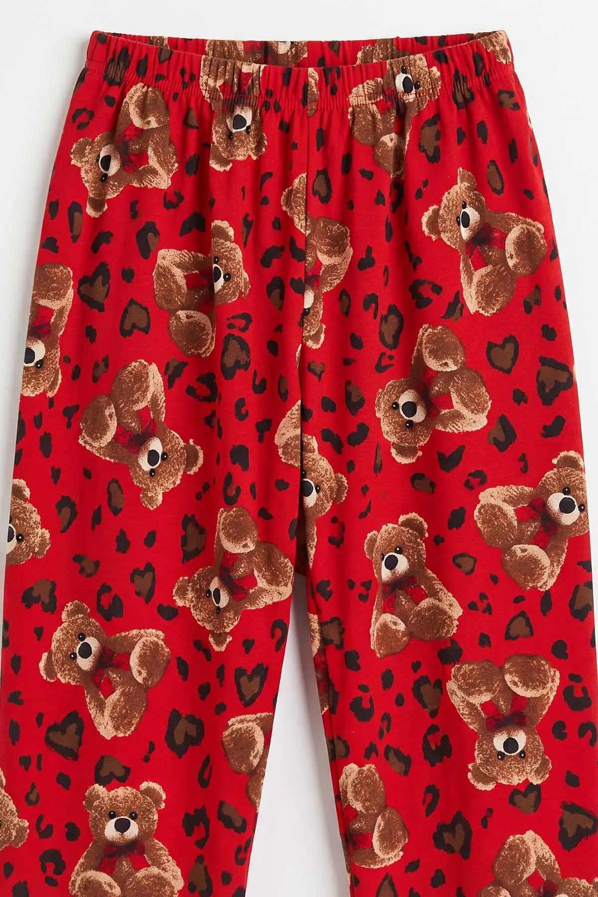 Kırmızı (6-14 Yaş) Desenli Yakadan Yarım Düğmeli  Süprem Kumaş Kız Çocuk Pijama Takımı 487222
