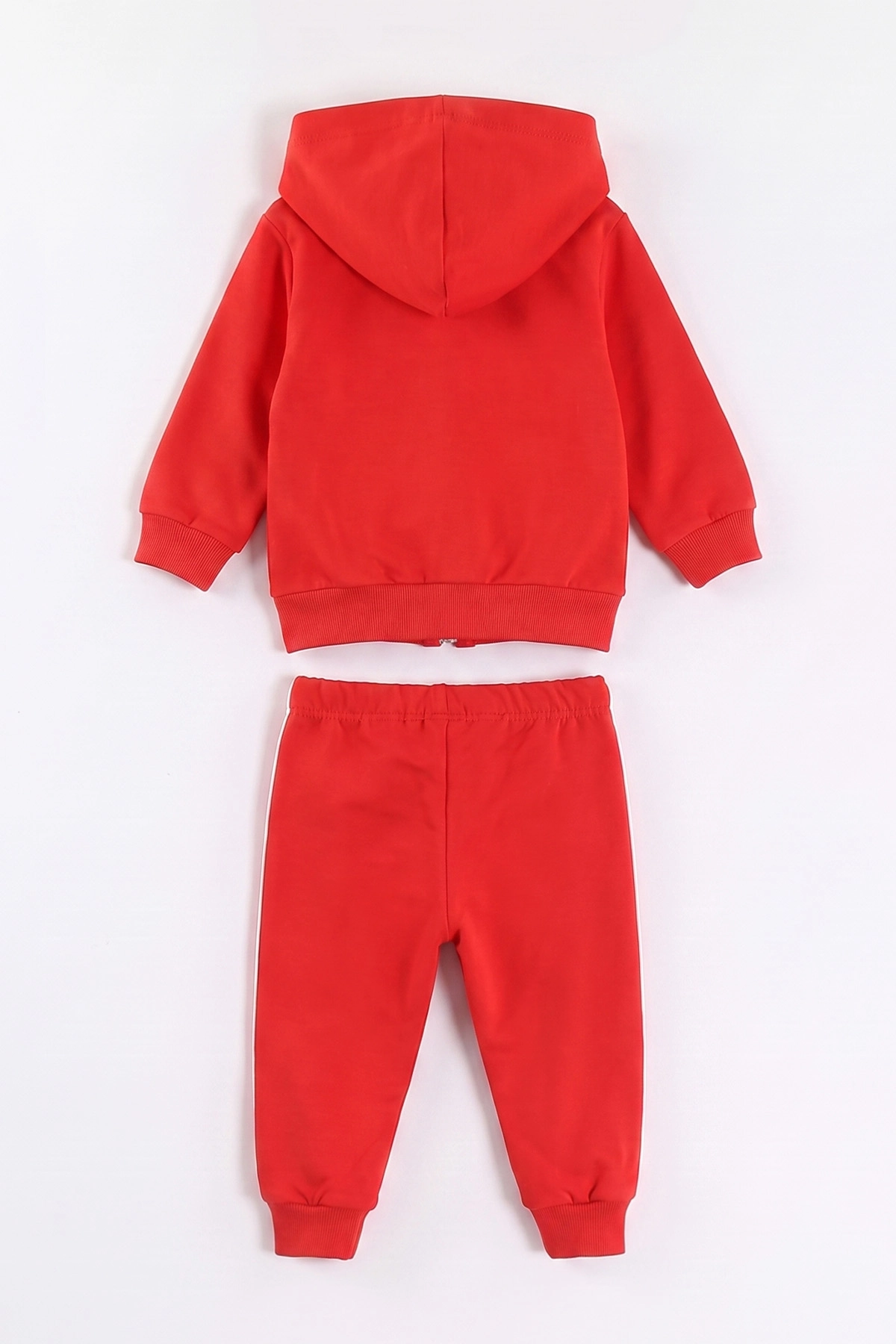 Kırmızı (6-24 Ay) Little Teddy Baskılı Kapüşonlu Fermuarlı Erkek Bebek Takım 473148