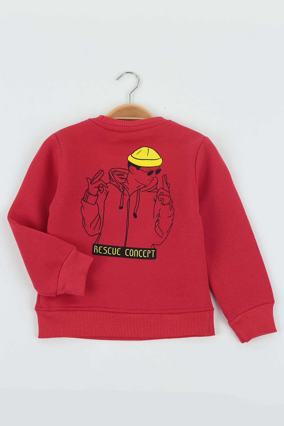 Kırmızı (8-12 Yaş) Dent Baskılı Üç İp Şardonlu Erkek Çocuk Sweat polar 135279