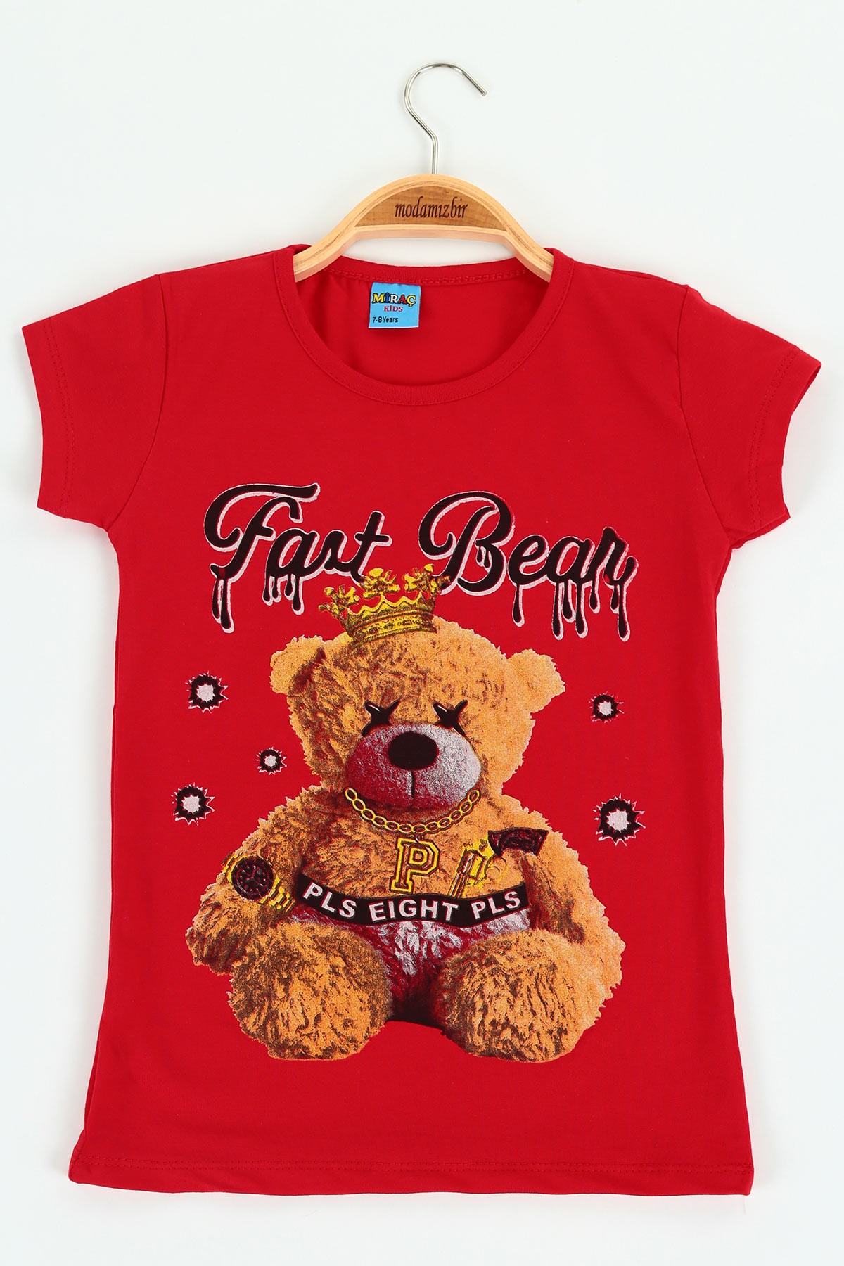 Kırmızı (8-12 yaş) Fast Bear Baskılı Kız Çocuk Tişört 121224
