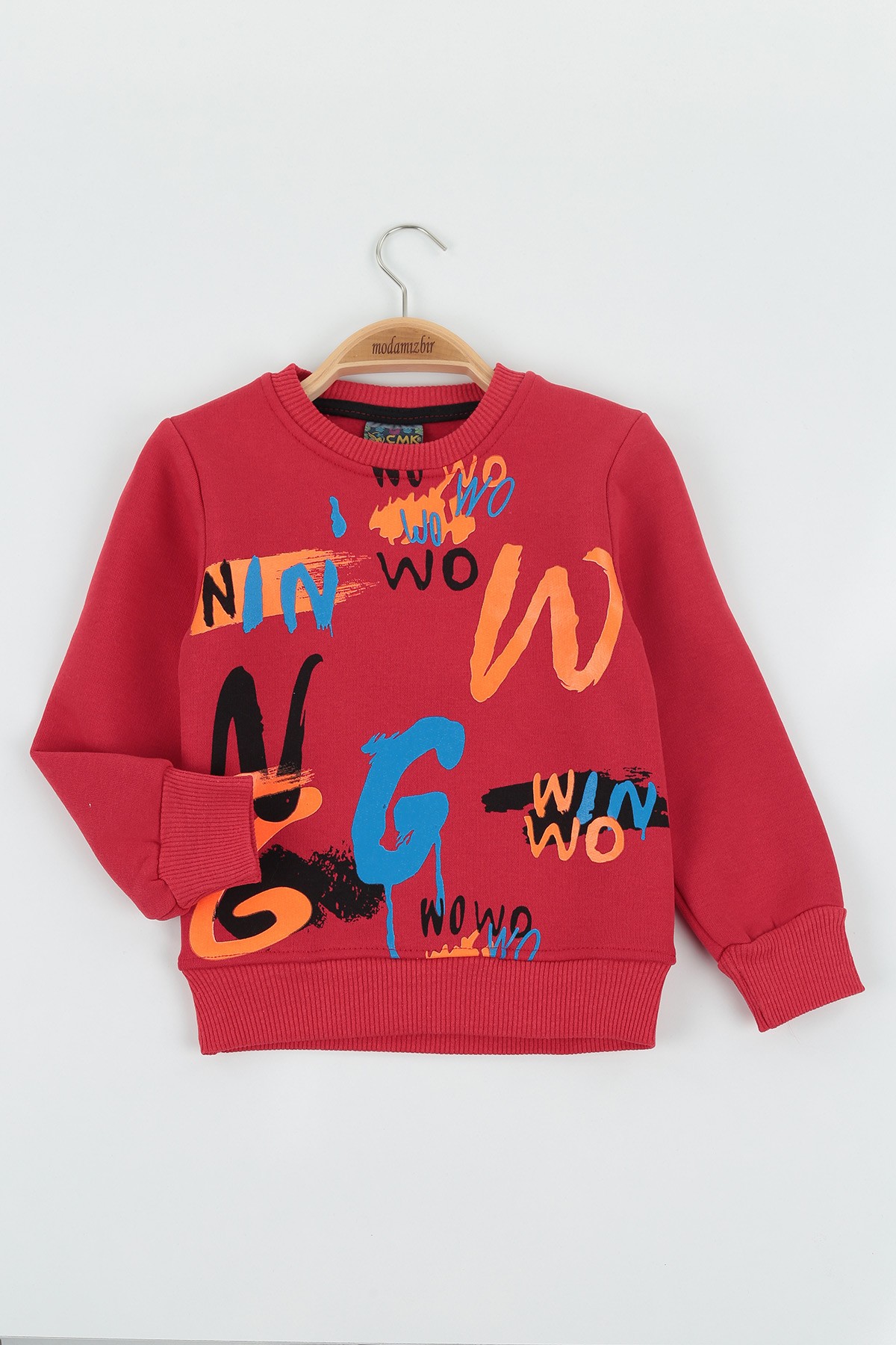 Kırmızı (8-12 Yaş) Wowo Wın Baskılı Üç İp Şardonlu Erkek Çocuk Sweat Polar 135251